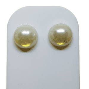 Stud Earrings with a Pearly White Cabochon Bead