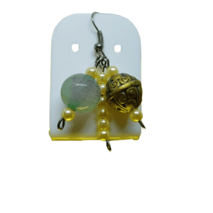 Gold Cream and Green and Pink Coloured Beaded Earrings