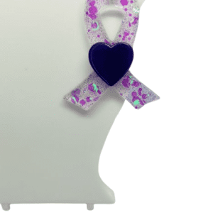 Purple Fibromyalgia Support Ribbon Keyring with Centre Heart