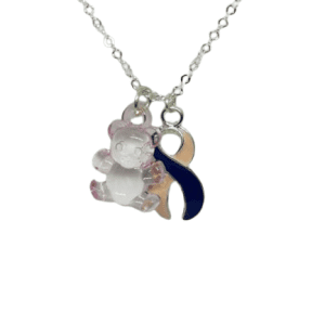 Sterling Silver Necklace with Pink Teddy and Baby Loss Support Ribbon