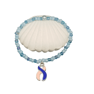 Light Blue Beaded Baby Loss Support Bracelet with Metal Ribbon Pendant
