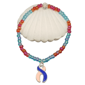 Baby Blue and Red Beaded Baby Loss Support Bracelet with Metal Ribbon Pendant