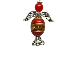 Sterling Silver O Link Necklace with Red and Gold Guardian Angel