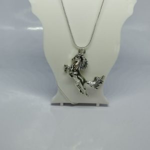 Sterling Silver Snake Chain Necklace with Silver Plated Horse Stallion Pendant