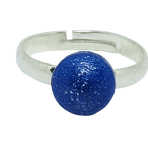 Adjustable Stainless Steel Ring with Royal Blue Glitter Round Bead