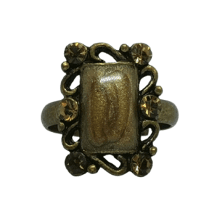 Antique Bronze and Brown Coloured Adjustable Ring with Amber Coloured Sparkly Crystals