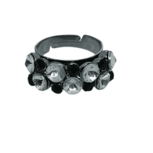 Adjustable Dark Silver Colour Ring with Clear and Black Rhinestones