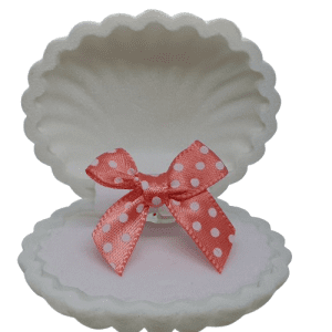 Pink / Peach Coloured Ribbon Bow with White Pokadot Adjustable Ring