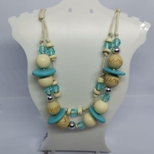 Earth and Surf Winter White Corded Necklace with Turquoise and Cream Beads