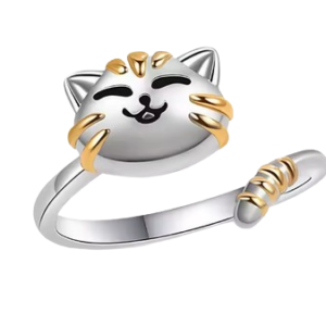 Adjustable Spinning Cat Fidget Ring in Gold and Silver Colour