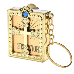Mini Gold Coloured Book Bible Keyring Printed in English