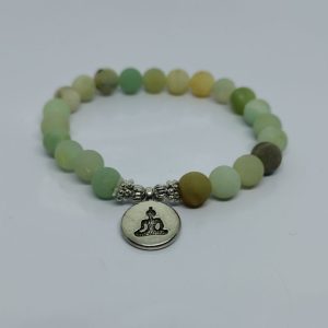 Matte Amazonite Gemstone Beads with Silver Coloured Buddha Pendant Bracelet