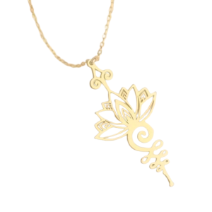 Stainless Steel Small Lotus Flower Yoga Pendant on a Gold Coloured Necklace