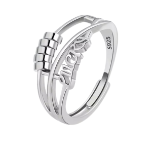 Silver Coloured Fidget Ring with the word Lucky and Spinning Beads